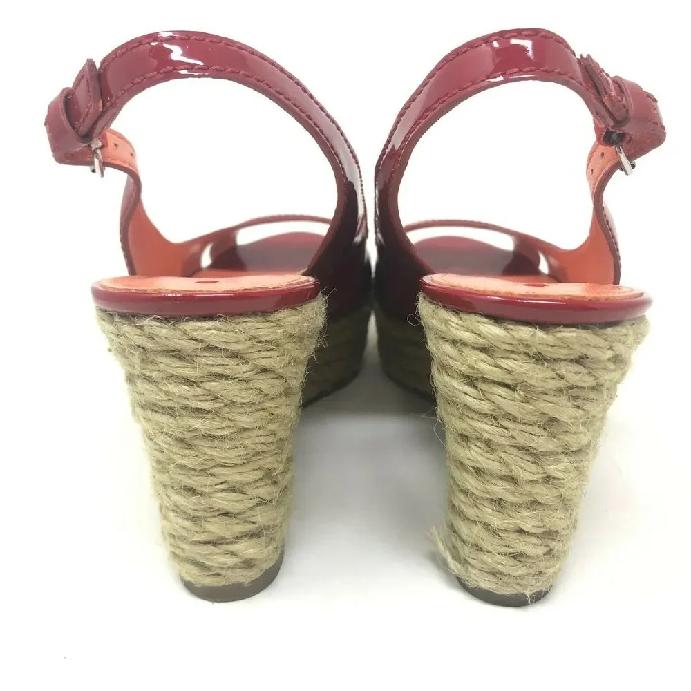 Via Spiga Shoes 8.5 Women's Espadrille Wedge Red Patent Platform‎ Slingback